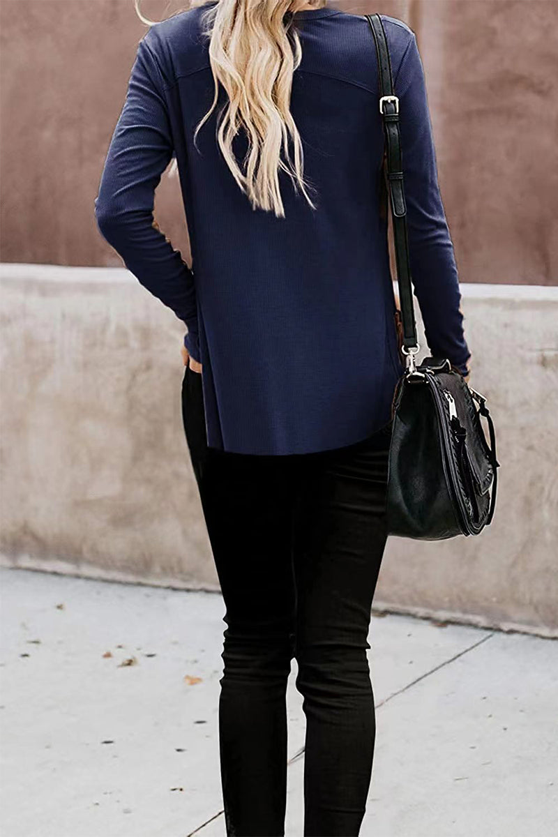 Kaynafashions - Fashion Casual Patchwork Buttons V Neck T-Shirts(6 Colors)