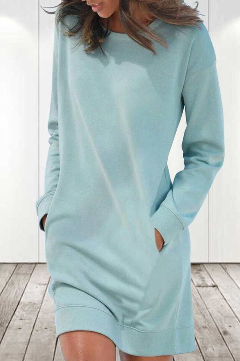 Kaynafashions - Casual Solid Solid Color O Neck Long Sleeve Dresses