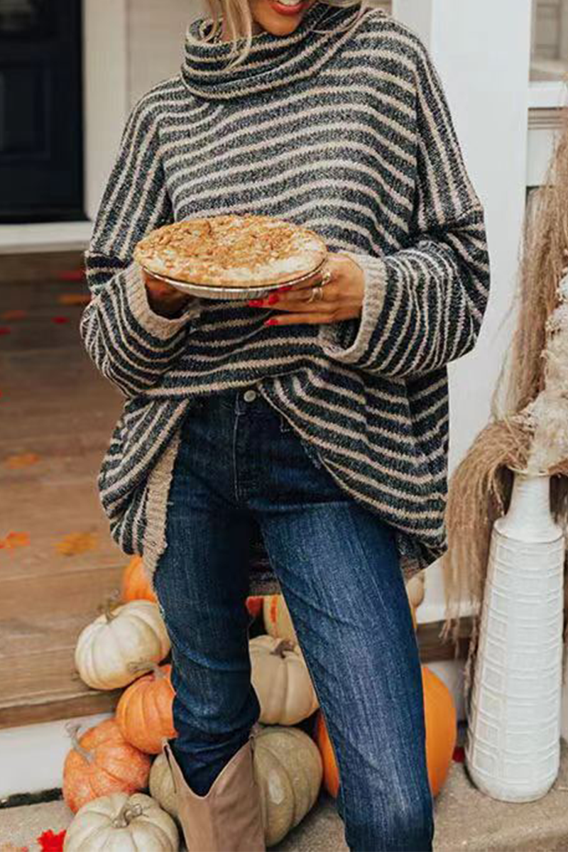 Kaynafashions - Casual Striped Patchwork Turtleneck Sweaters(4 Colors)