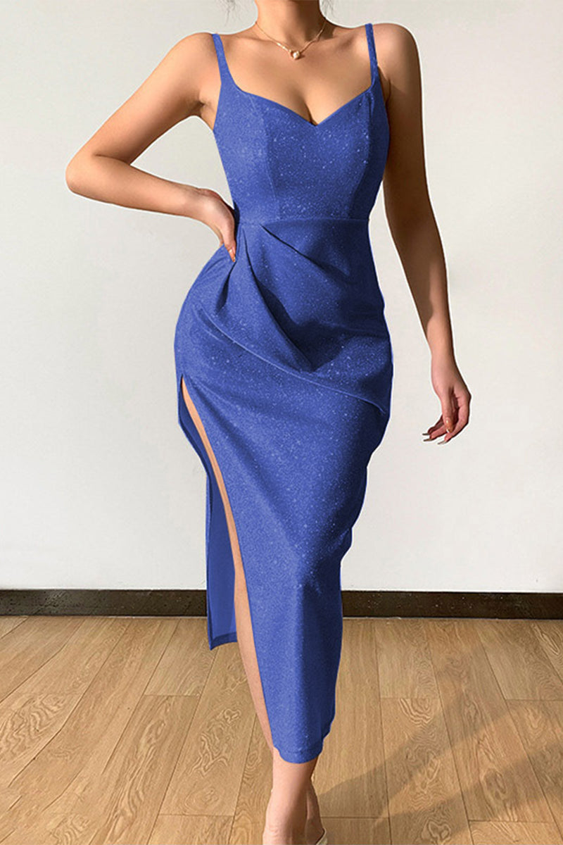 Kaynafashions - Sexy Elegant Solid Sequins Sequined V Neck Sling Dress Dresses(8 Colors)