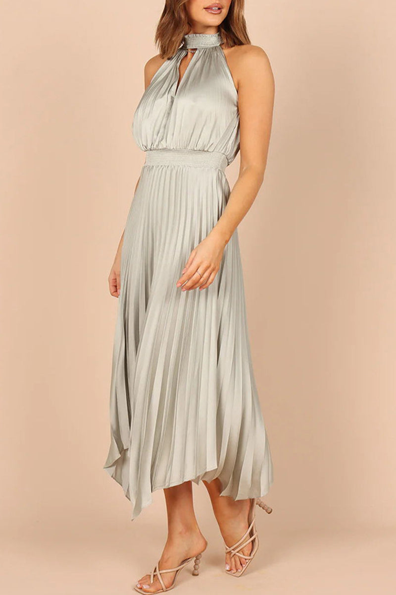 Kaynafashions - Sweet Elegant Solid Fold Asymmetrical Halter Irregular Dress Dresses