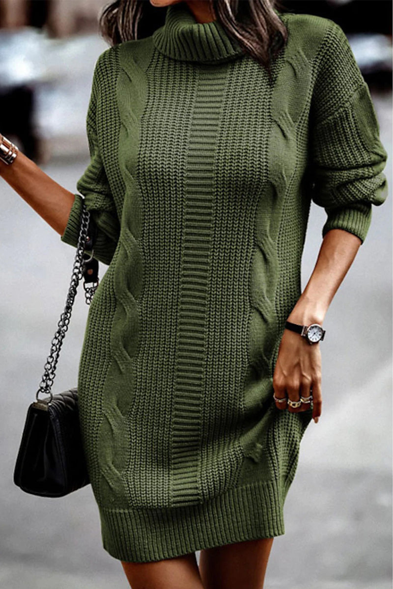 Kaynafashions - Casual Solid Make Old Turtleneck Long Sleeve Dresses