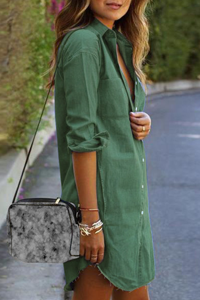 Kaynafashions - Casual Solid Patchwork Turndown Collar Shirt Dress Dresses(4 colors)