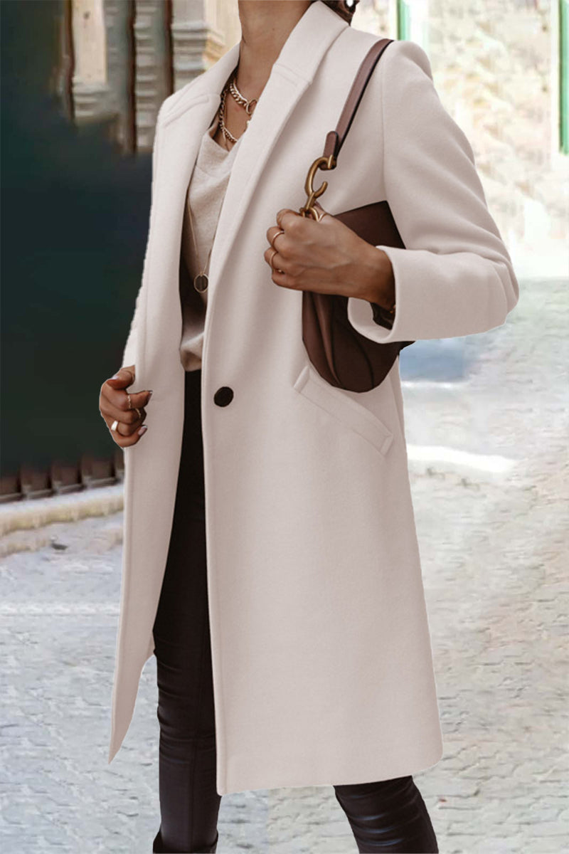 Kaynafashions - Casual Work Solid Buttons Turn-back Collar Outerwear