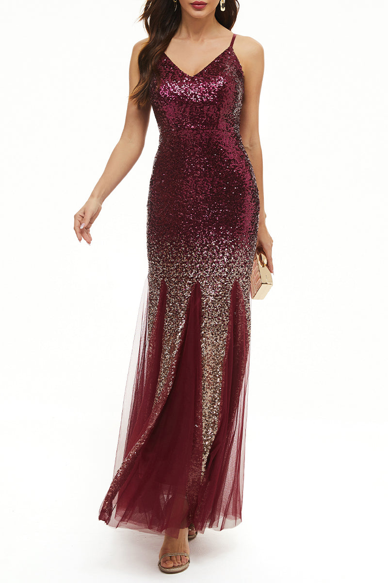 Kaynafashions - Sexy Formal Gradual Change Sequins V Neck Evening Dress Dresses(4 Colors)
