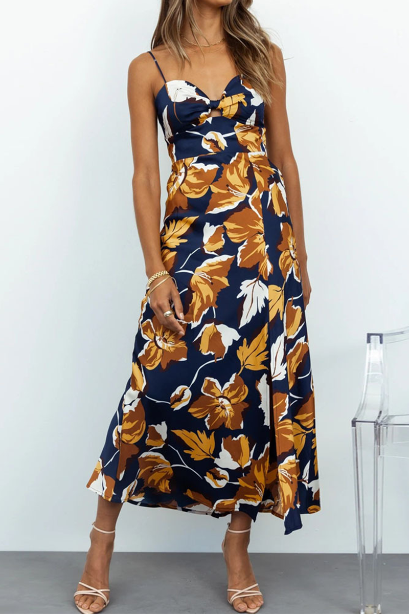 Kaynafashions - Casual Print Patchwork Spaghetti Strap Straight Dresses