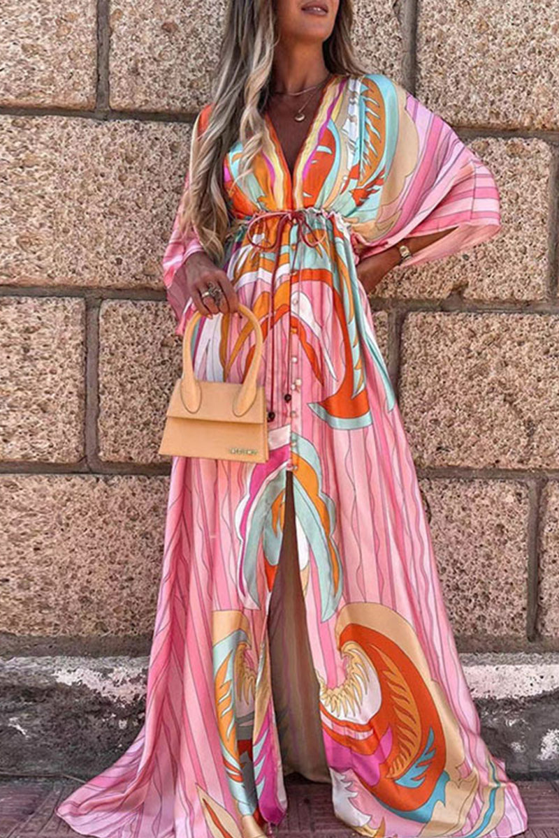 Kaynafashions - College Vacation Print Frenulum Beach Dress Dresses(6 Colors)