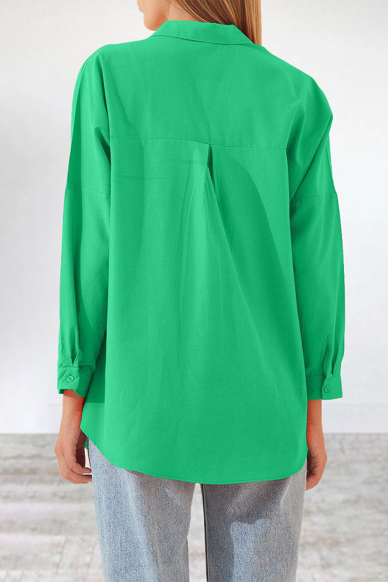 Kaynafashions - Casual Simplicity Solid Buttons Turndown Collar Blouses(11 Colors)