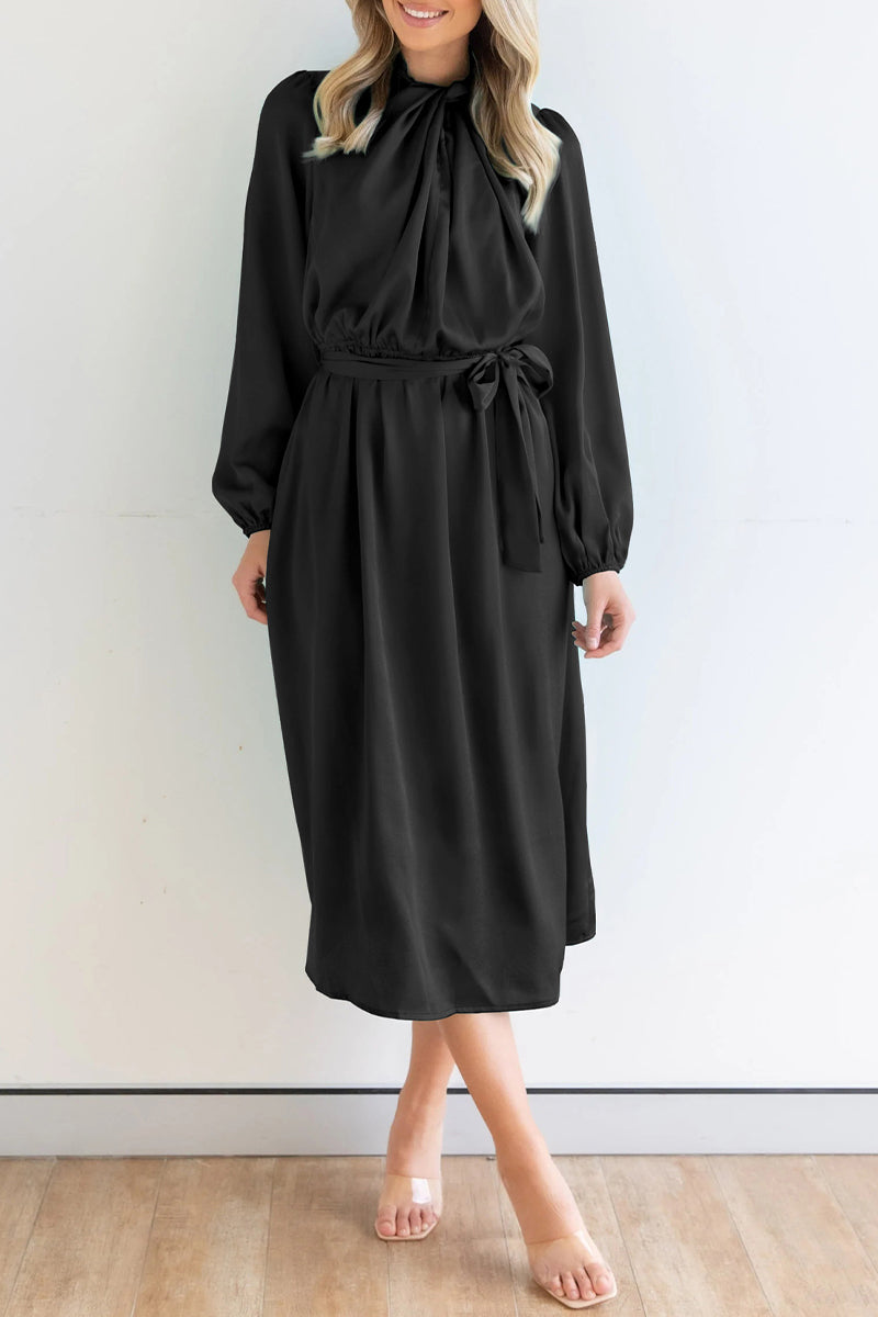 Kaynafashions - Sweet Elegant Solid Bandage Mandarin Collar A Line Dresses(4 Colors)