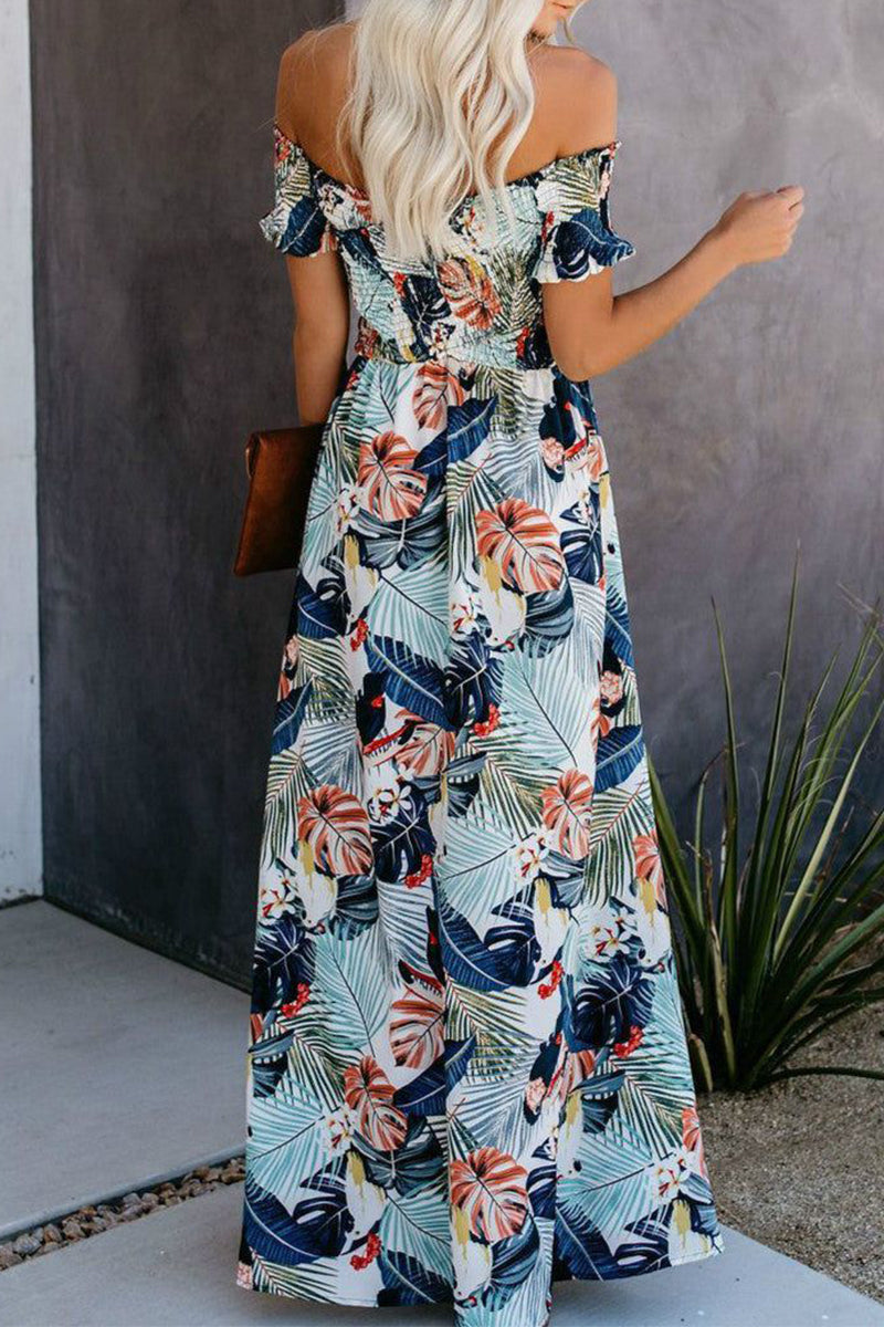 Kaynafashions - Elegant Vacation Floral Patchwork Off the Shoulder Printed Dress Dresses