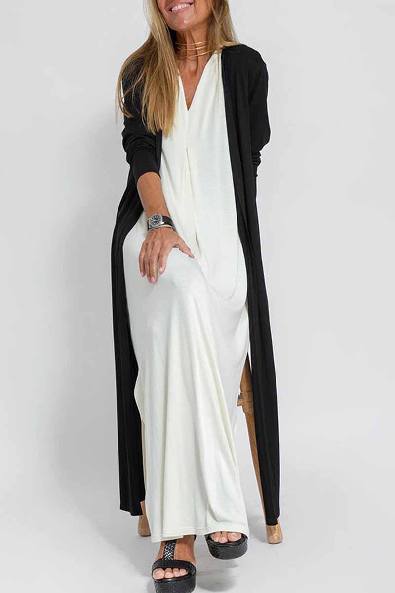 Kaynafashions - Street Solid Slit Cardigan Collar Outerwear