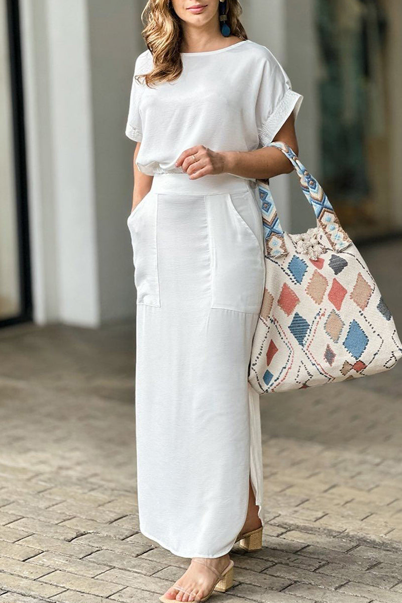 Kaynafashions - Casual Vacation Solid Pocket O Neck Two Pieces