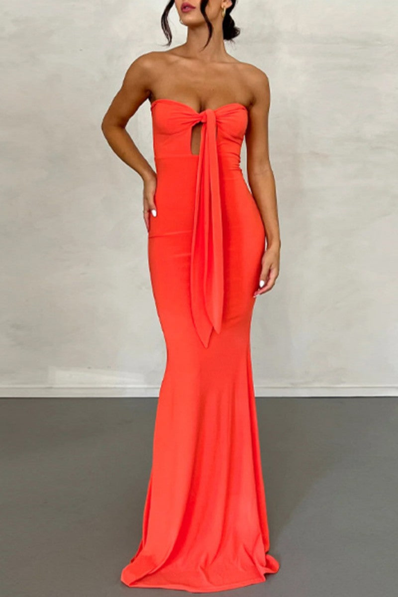 Kaynafashions - Sexy Solid Bandage Backless Halter Strapless Dress Dresses