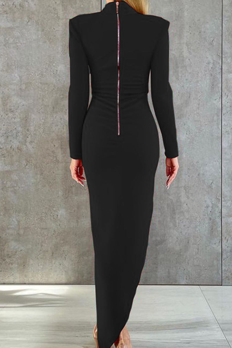 Kaynafashions - Celebrities Elegant  Asymmetrical Zipper Half A Turtleneck One Step Skirt Dresses