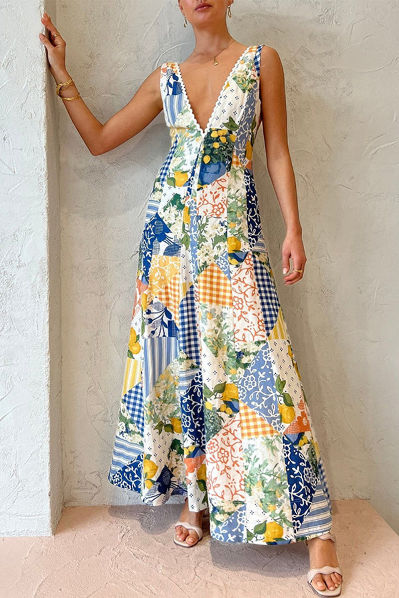 Kaynafashions - Casual Print V Neck Beach Dress Dresses