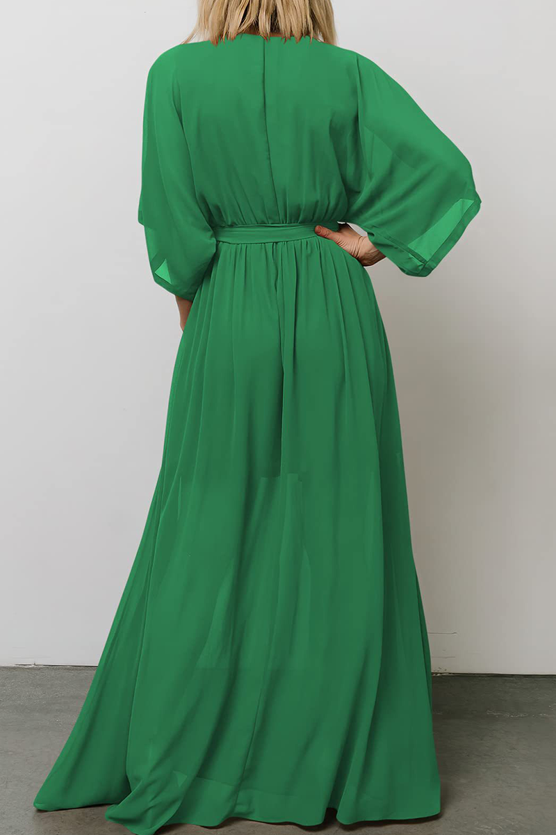 Kaynafashions - Casual Print Patchwork V Neck Waist Skirt Dresses(7 Colors)