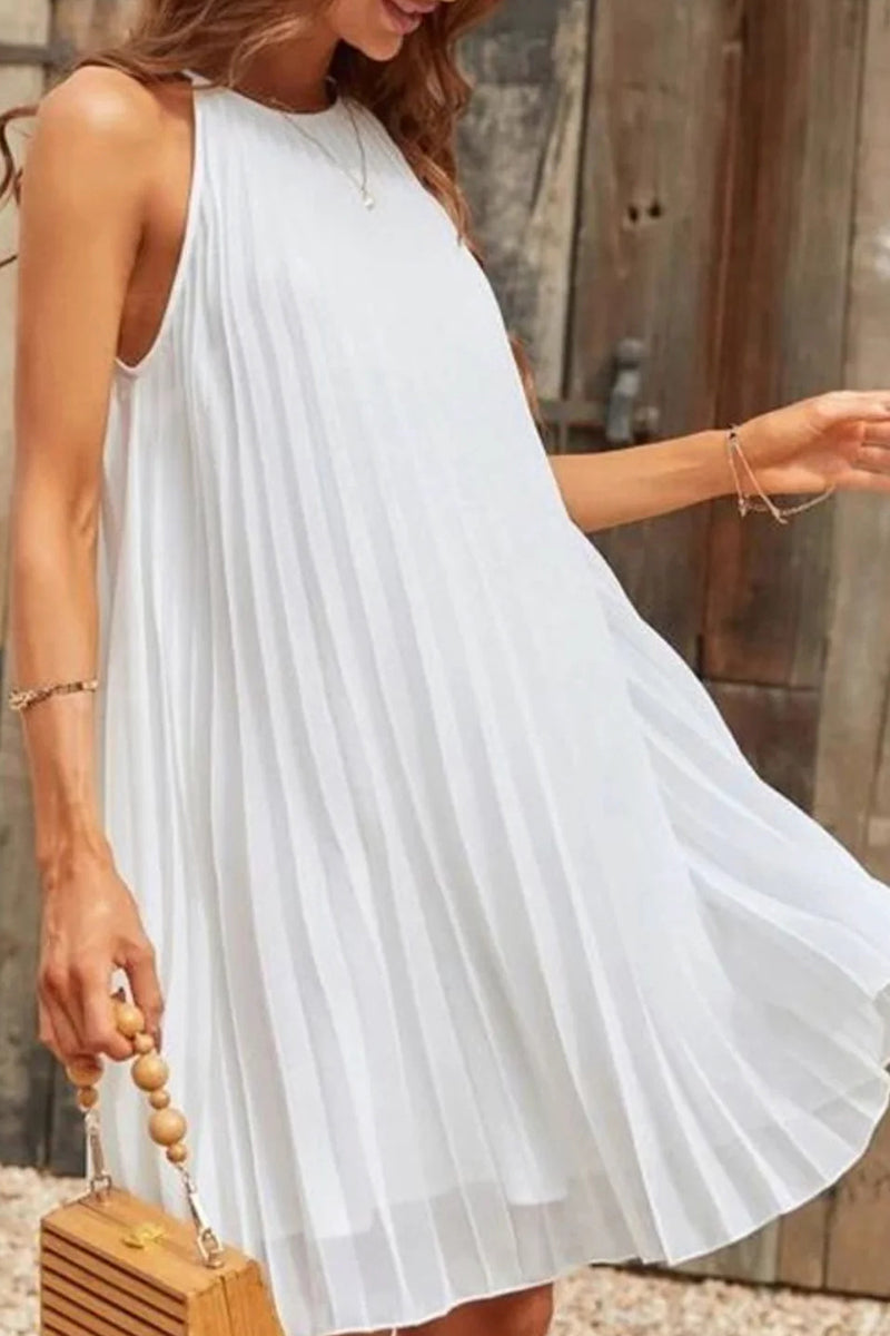 Kaynafashions - Casual Solid Fold Halter Pleated Dresses