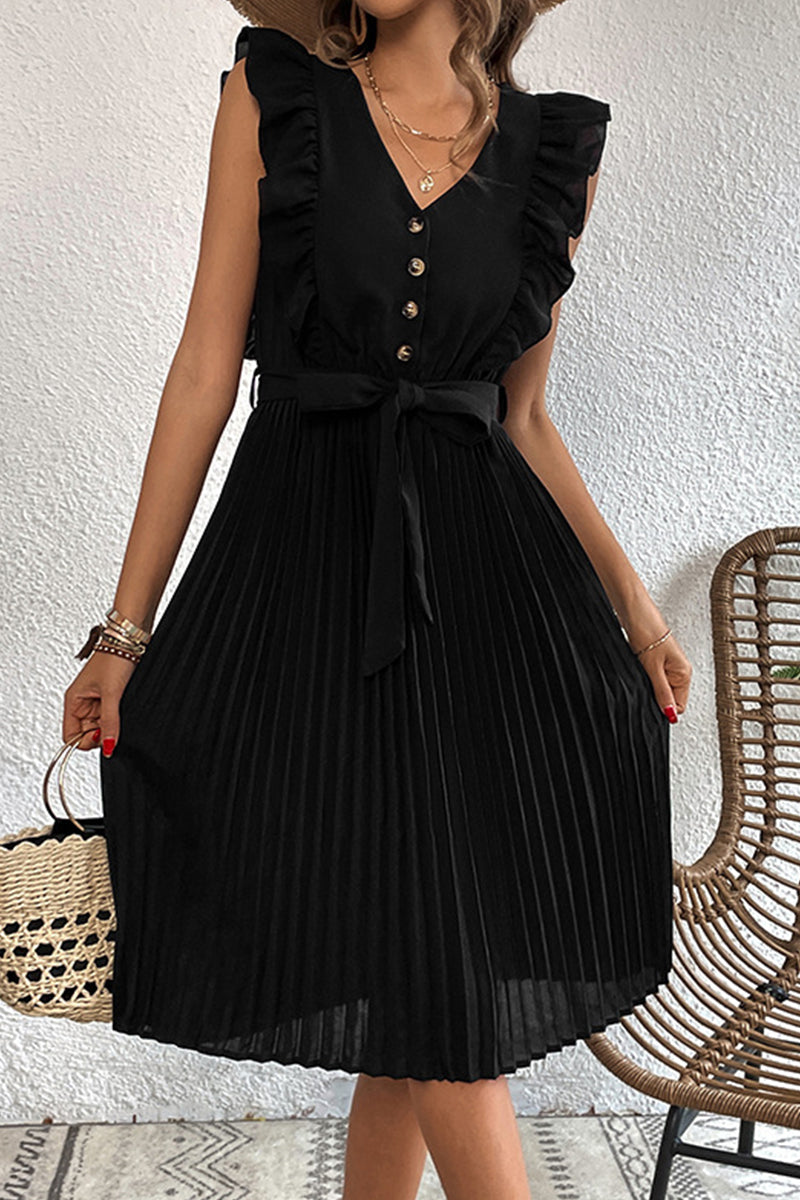 Kaynafashions - Casual Elegant Solid Frenulum V Neck A Line Dresses
