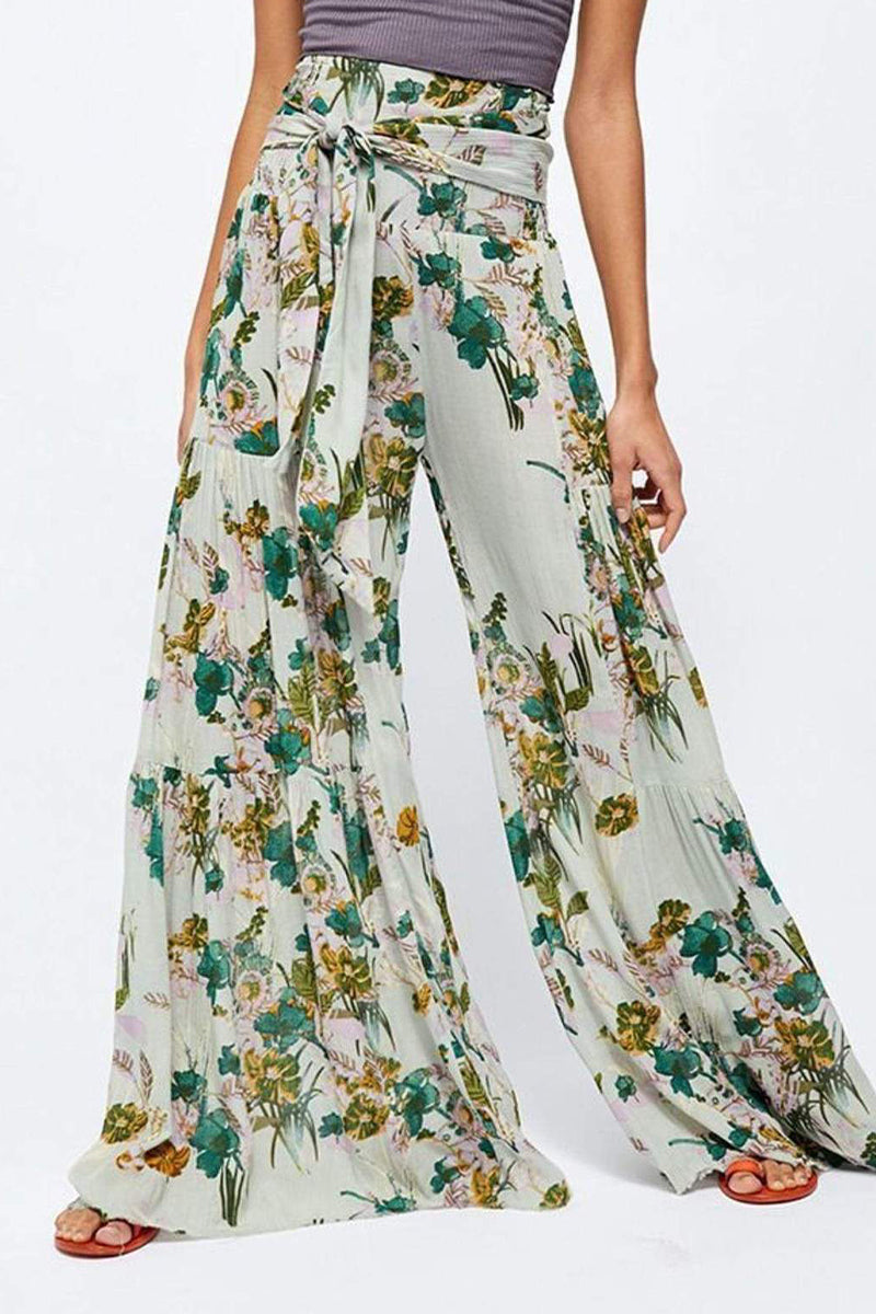 Kaynafashions - Casual Street Print Fold Loose High Waist Wide Leg Bottoms(21 Colors)