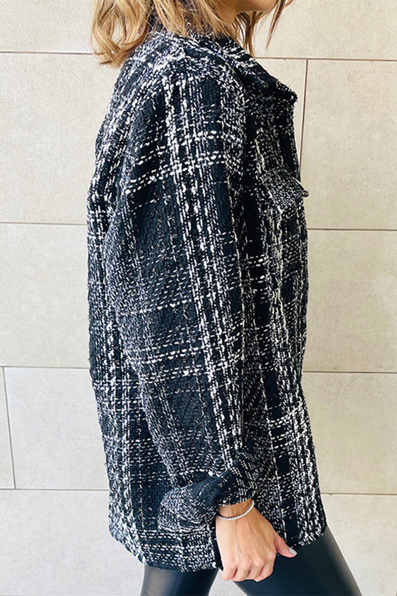 Kaynafashions - Elegant Plaid Buttons Turndown Collar Outerwear