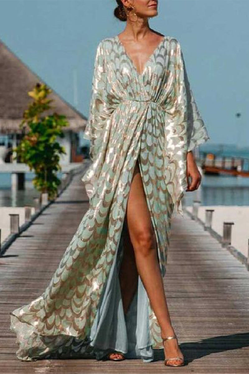 Kaynafashions - Sexy Elegant Print Printing V Neck Long Dress Dresses