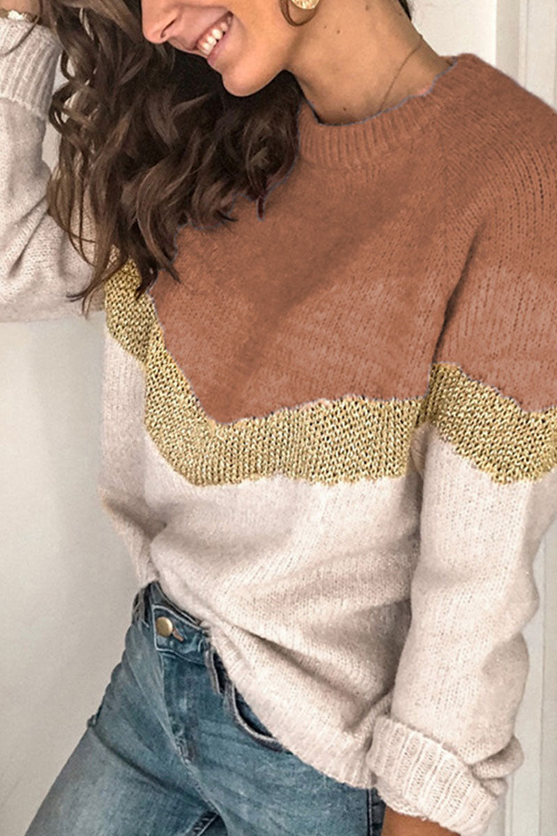 Kaynafashions - Fashion Street Patchwork O Neck Sweaters(5 colors)