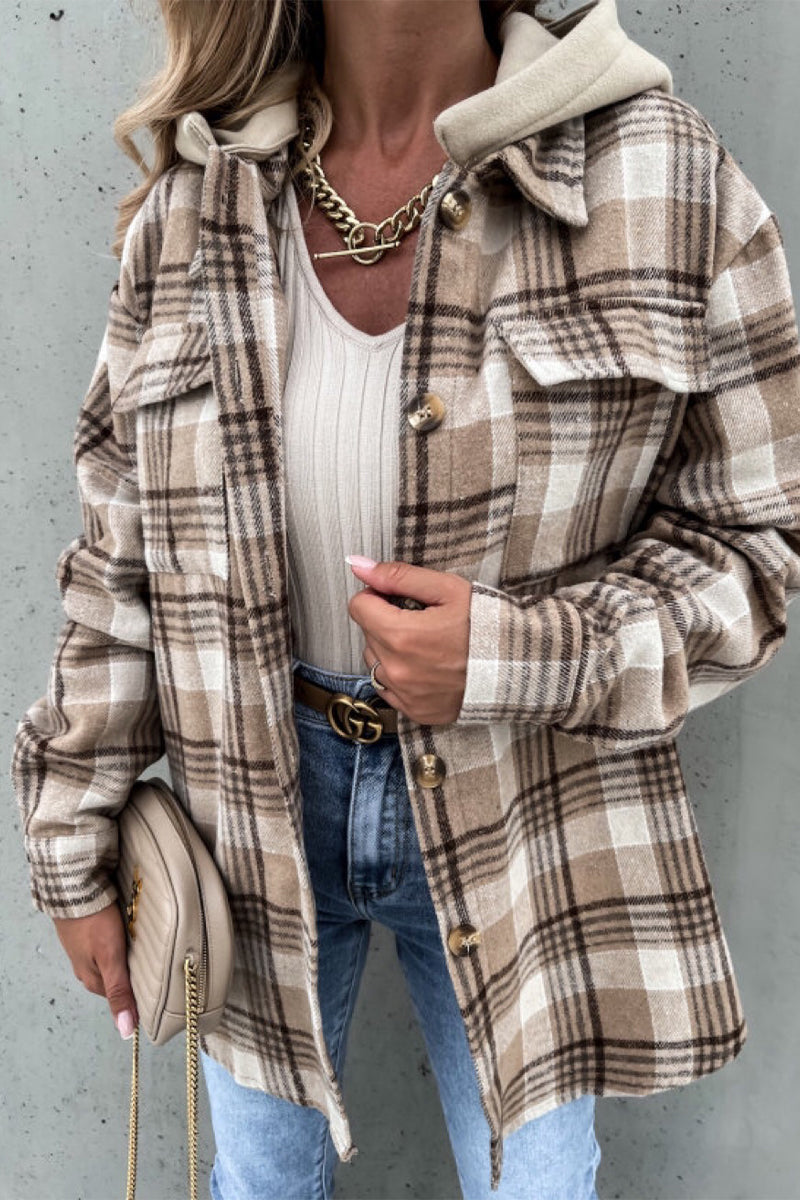 Kaynafashions - Fashion Casual Plaid Contrast Turndown Collar Outerwear