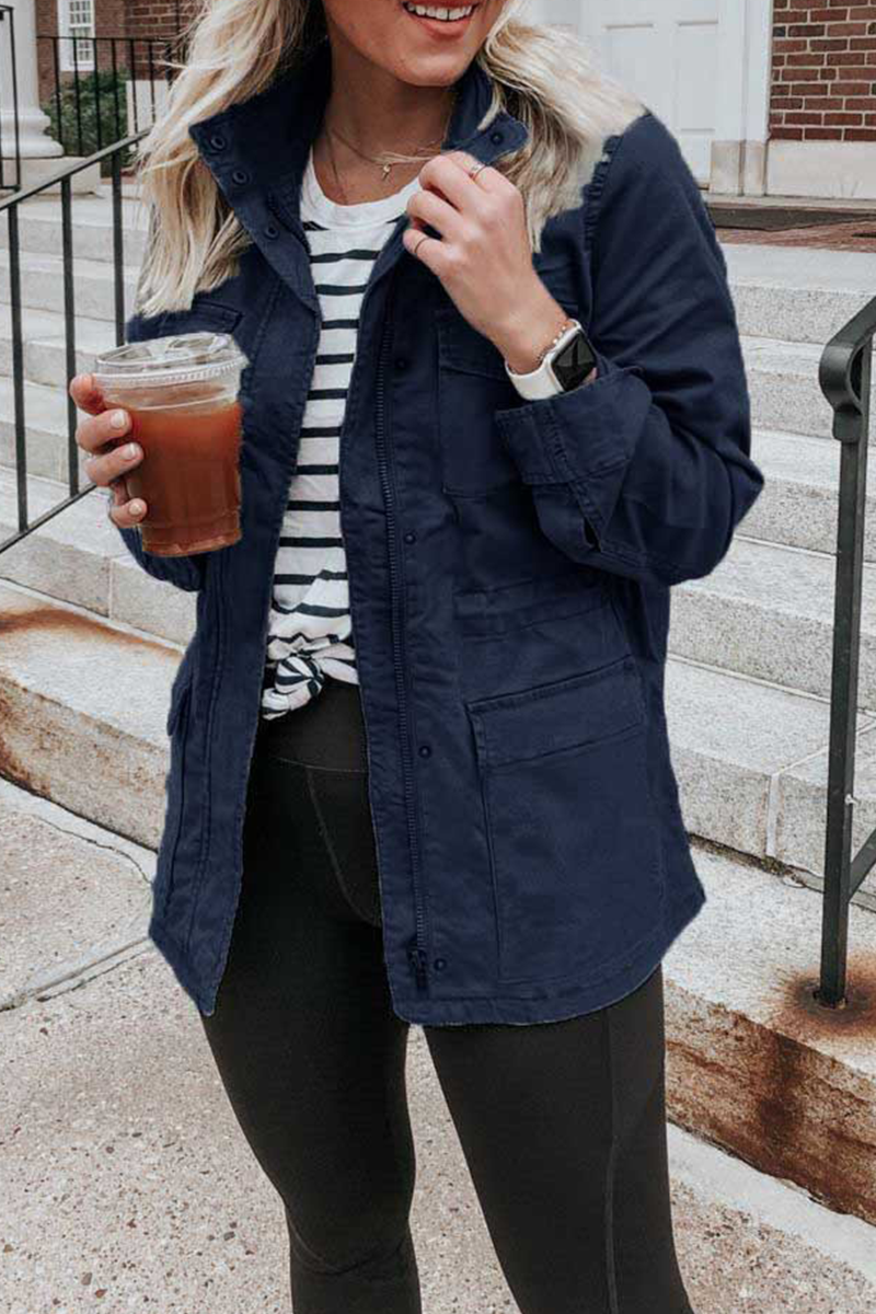 Kaynafashions - Casual Solid Patchwork Turndown Collar Outerwear