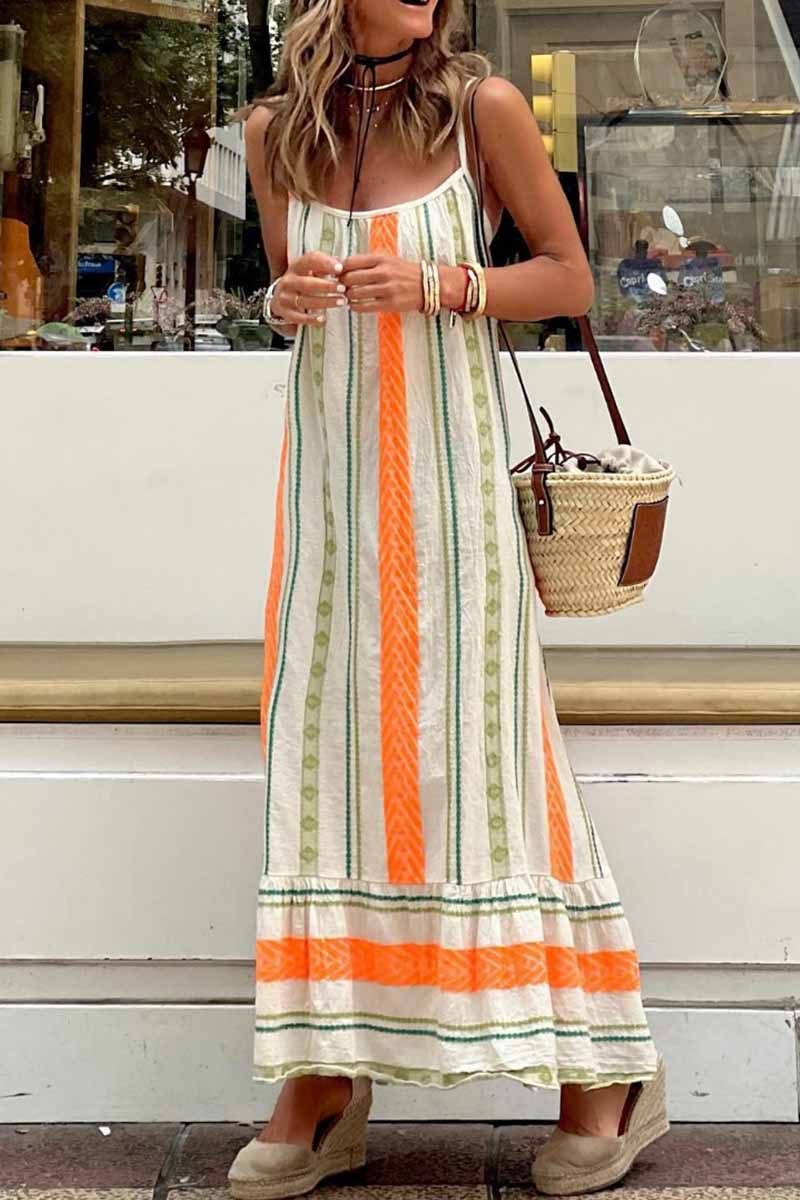 Kaynafashions - Street Print Patchwork Spaghetti Strap A Line Dresses