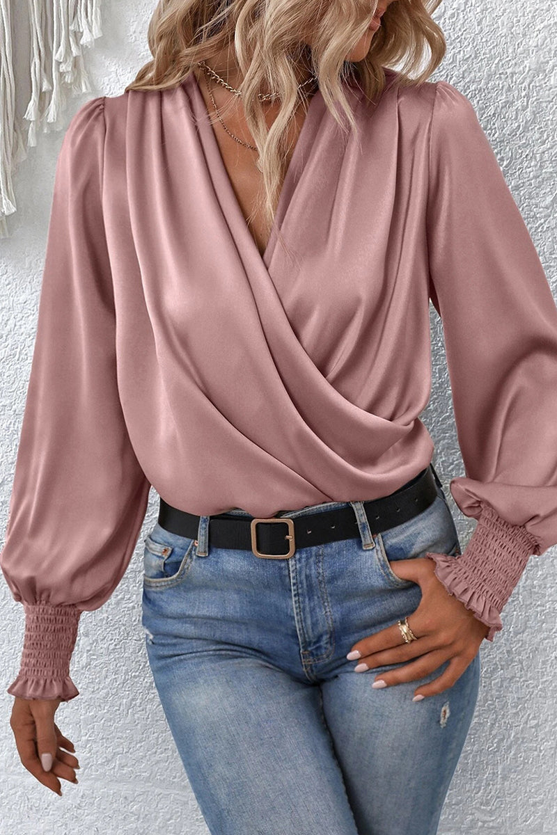 Kaynafashions - Elegant Solid Fold V Neck Tops