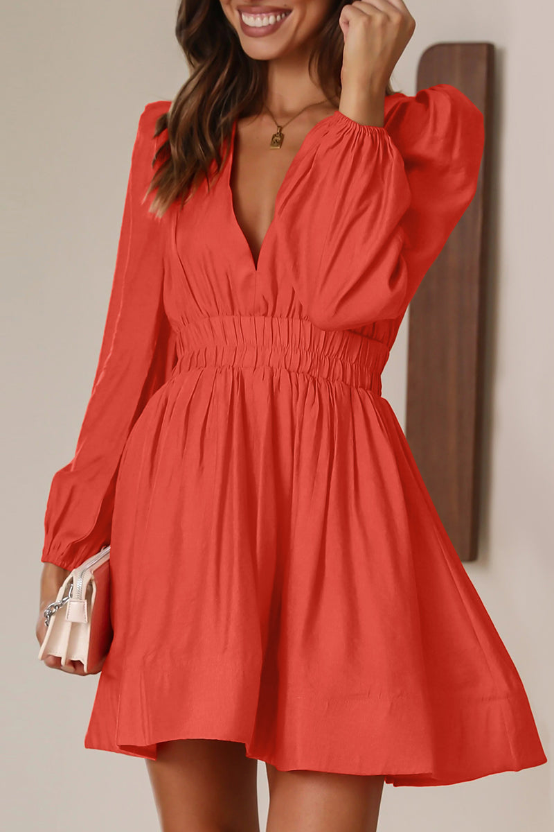 Kaynafashions - Casual Solid Fold V Neck Pleated Dresses