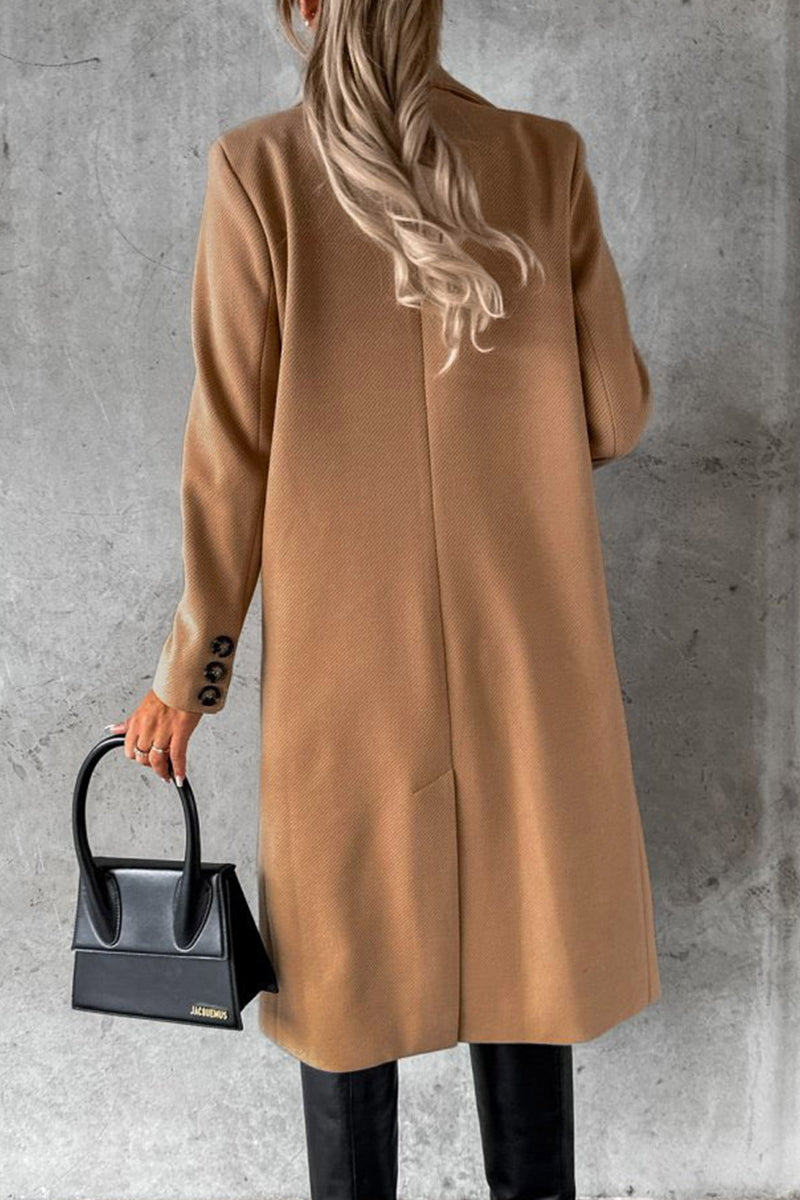 Kaynafashions - Elegant Solid Buttons Turndown Collar Outerwear