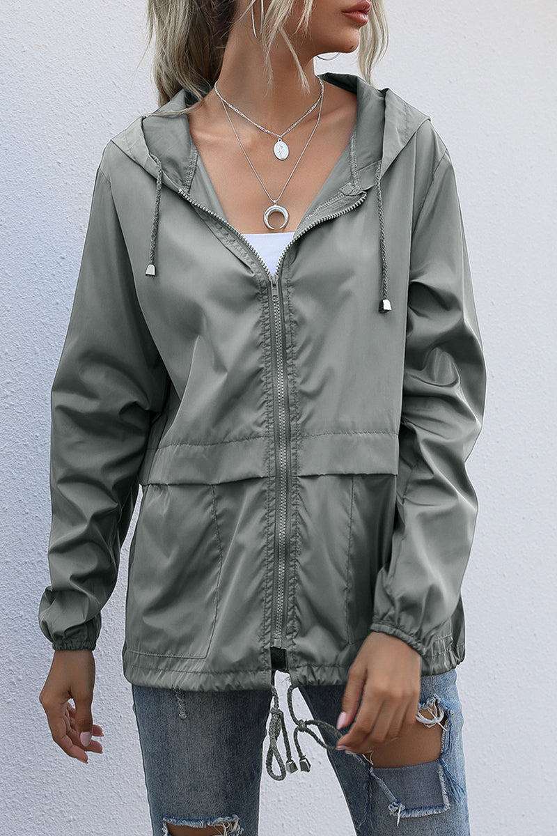 Kaynafashions - Casual Solid Zipper Hooded Collar Outerwear