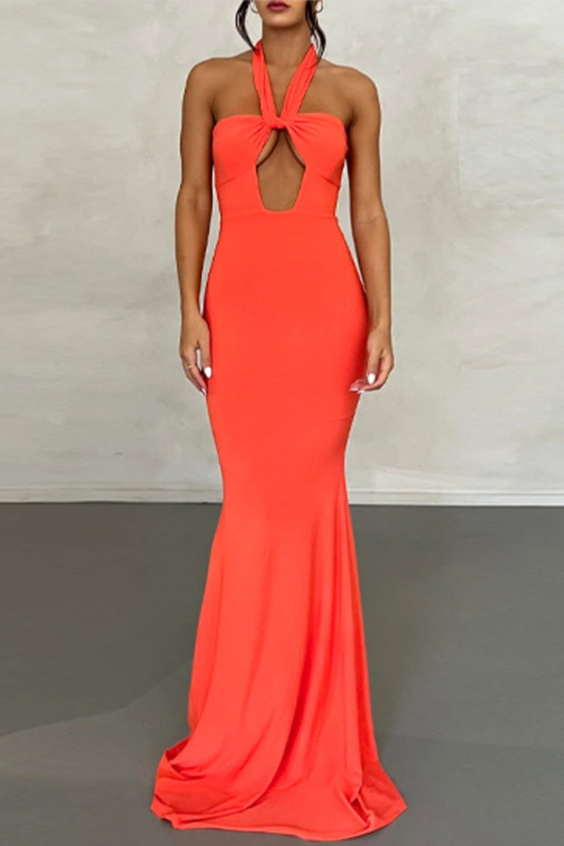 Kaynafashions - Sexy Solid Bandage Backless Halter Strapless Dress Dresses