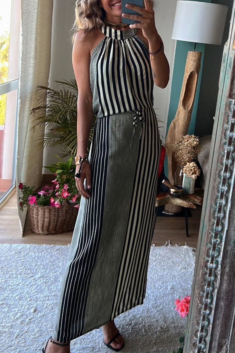 Kaynafashions - Casual Street Striped Patchwork O Neck Vest Dress Dresses