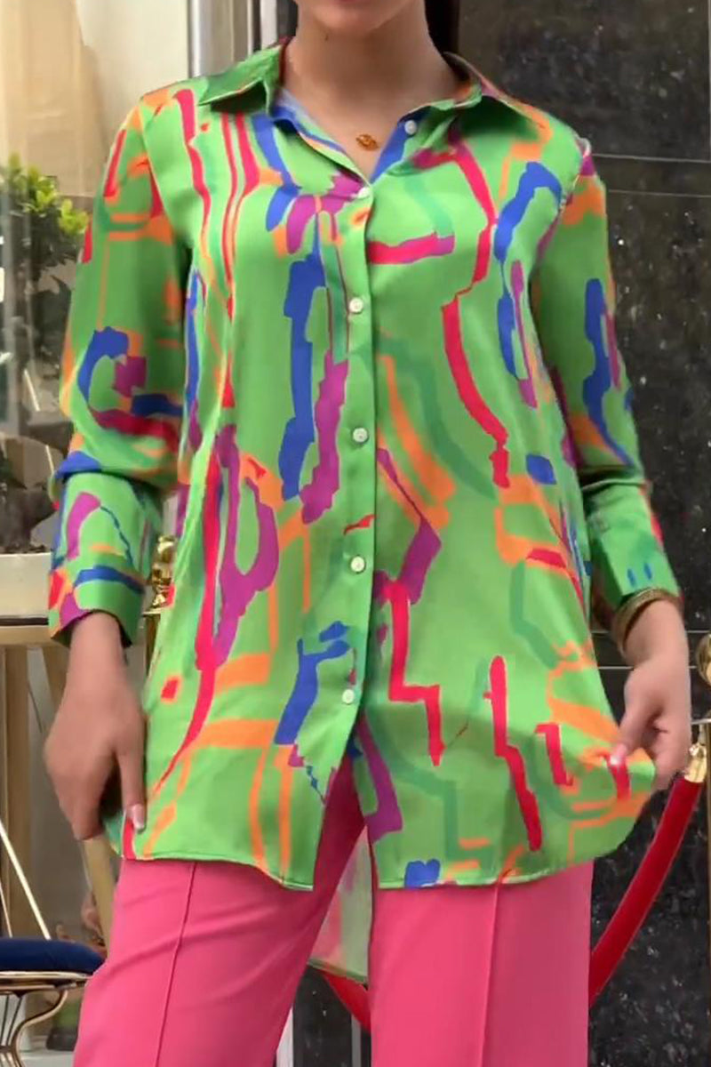 Kaynafashions - Elegant Print Turndown Collar Tops