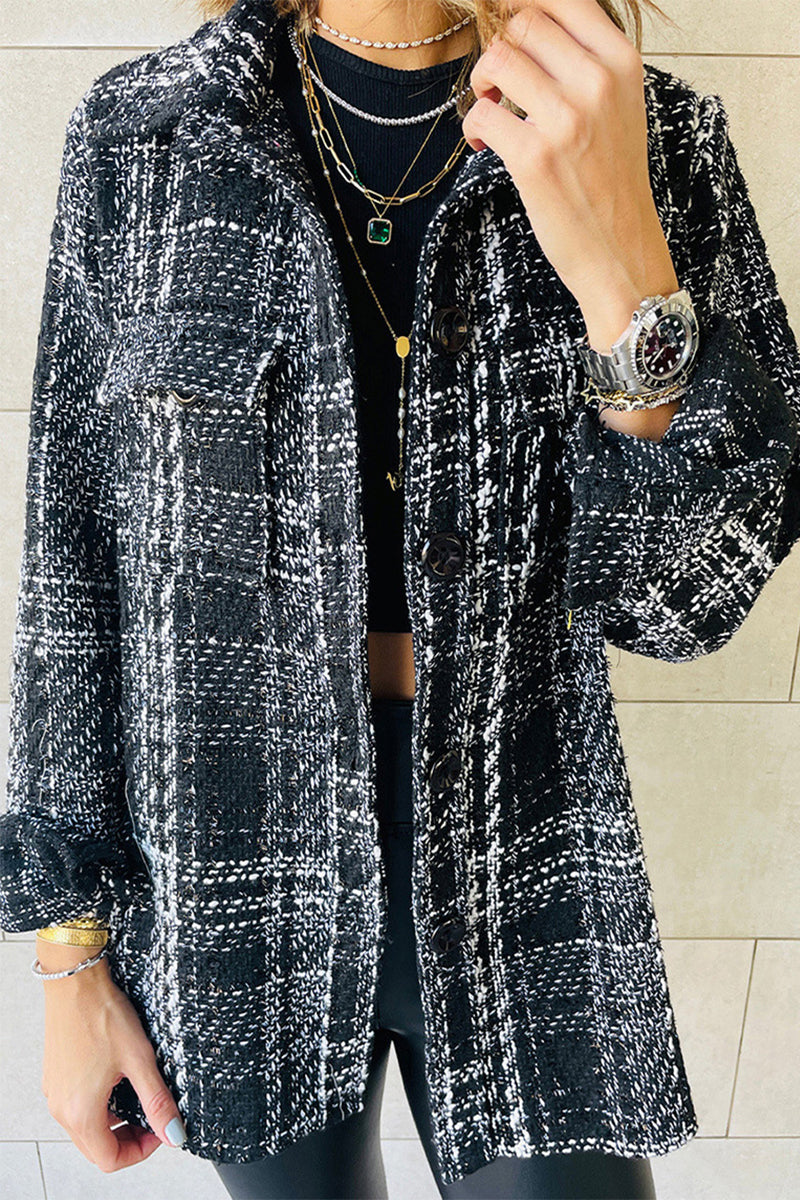 Kaynafashions - Elegant Plaid Buttons Turndown Collar Outerwear