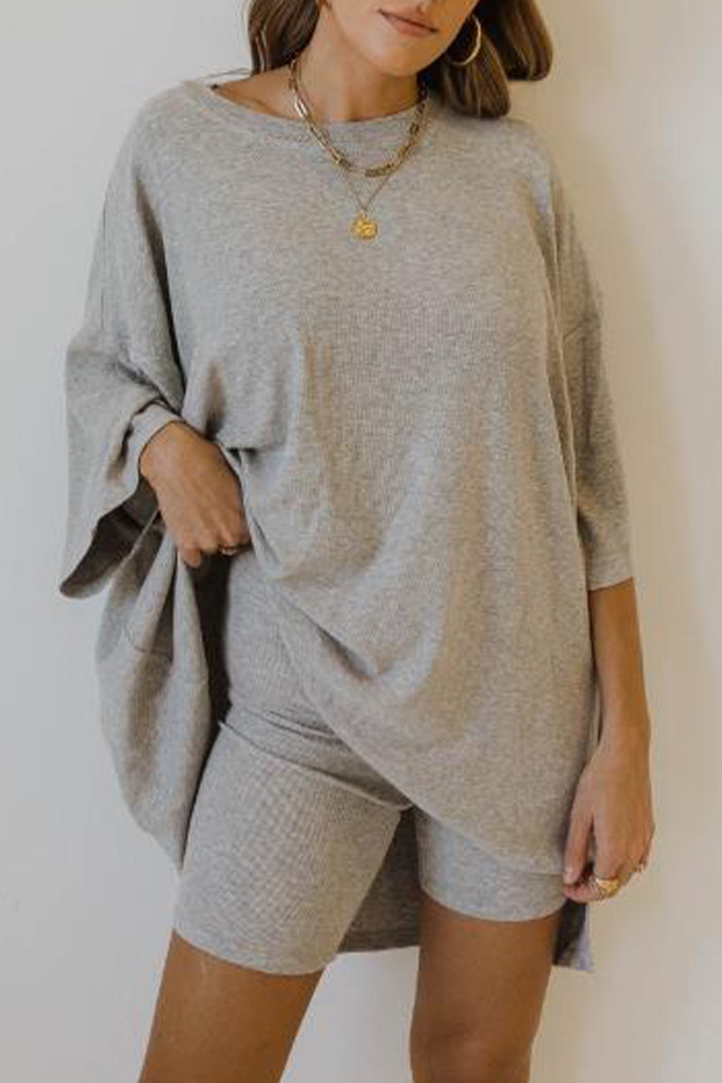 Kaynafashions - Casual Simplicity Solid O Neck Three Quarter Two Pieces