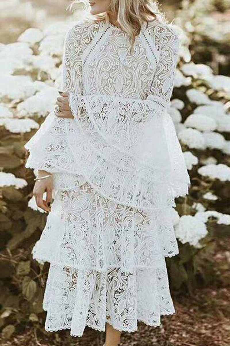 Kaynafashions - Elegant Solid Hollowed Out Patchwork O Neck Princess Dresses