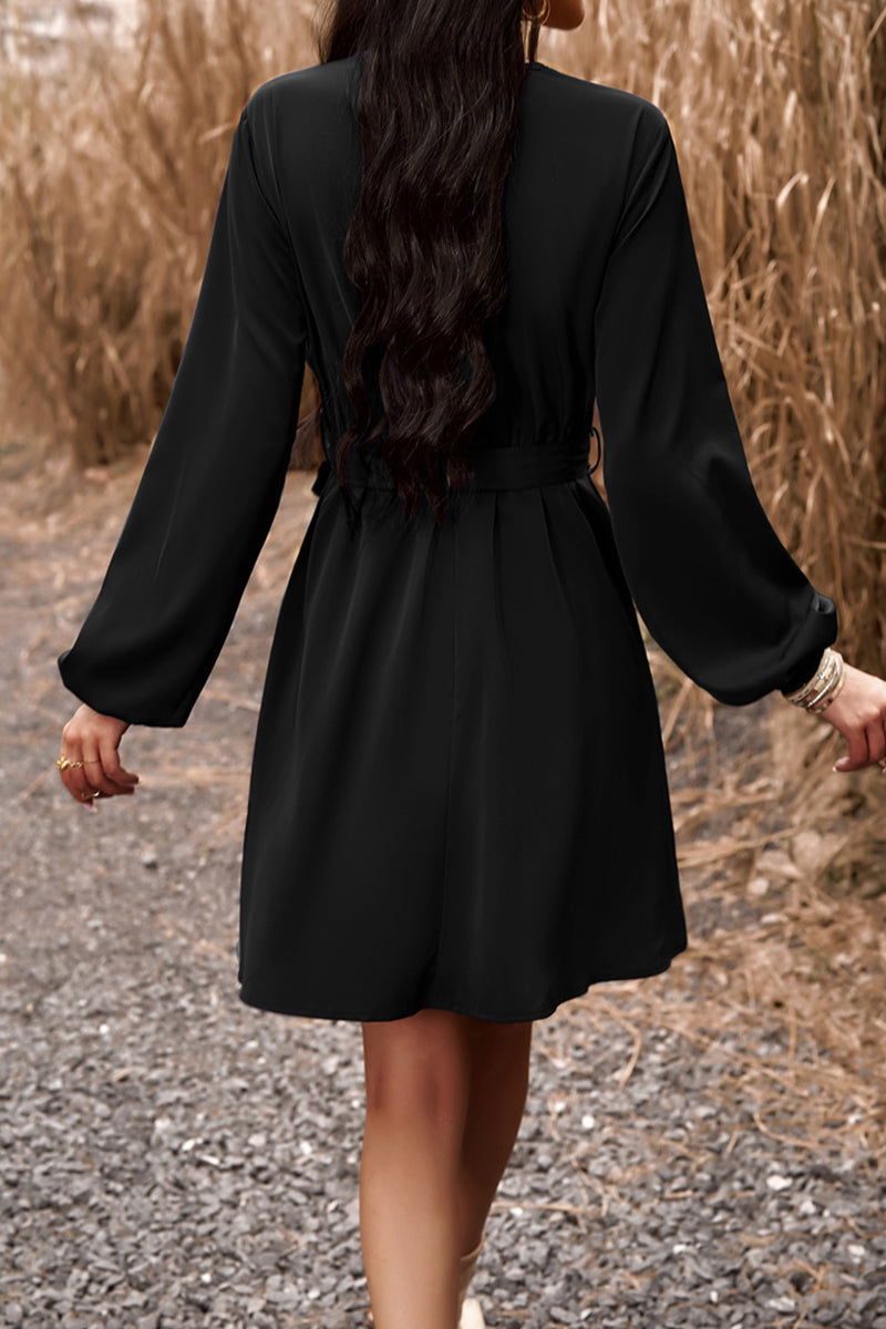 Kaynafashions - Elegant Solid Lace Bandage V Neck A Line Dresses