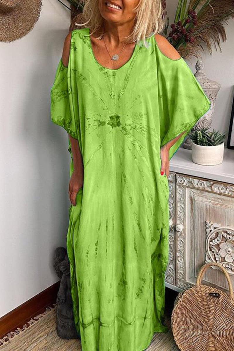 Kaynafashions - Casual Tie Dye Patchwork O Neck Short Sleeve Dress Dresses(4 Colors)