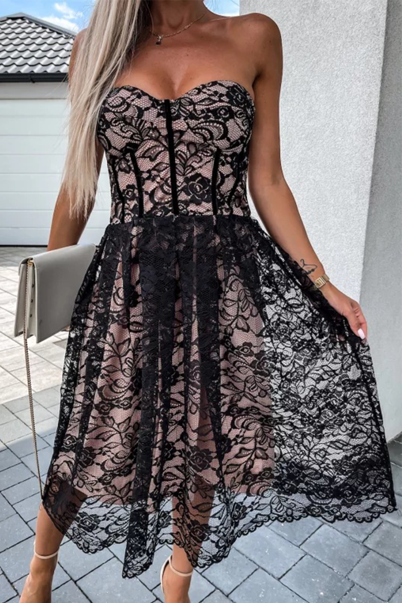 Kaynafashions - Sexy Solid Lace Strapless Cake Skirt Dresses