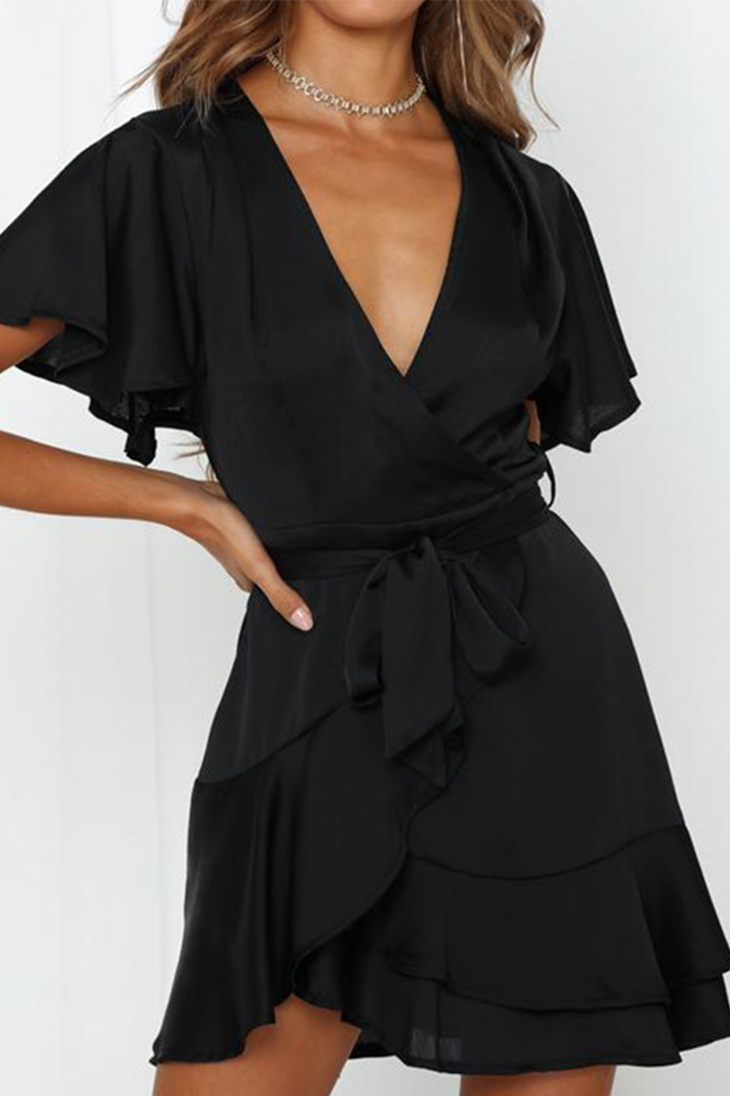 Kaynafashions - Fashion Print Patchwork V Neck Cake Skirt Dresses(4 colors)