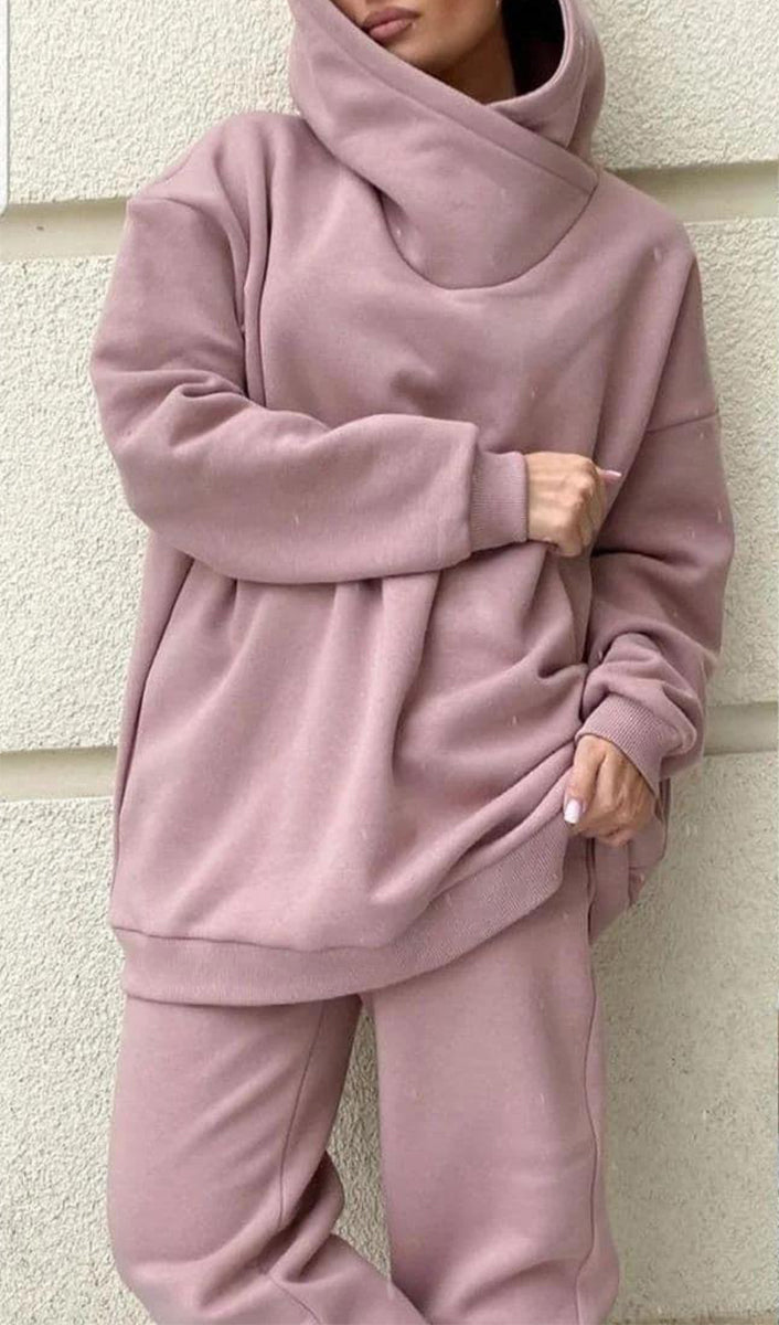 Kaynafashions - Casual Solid Pocket Hooded Collar Long Sleeve Two Pieces