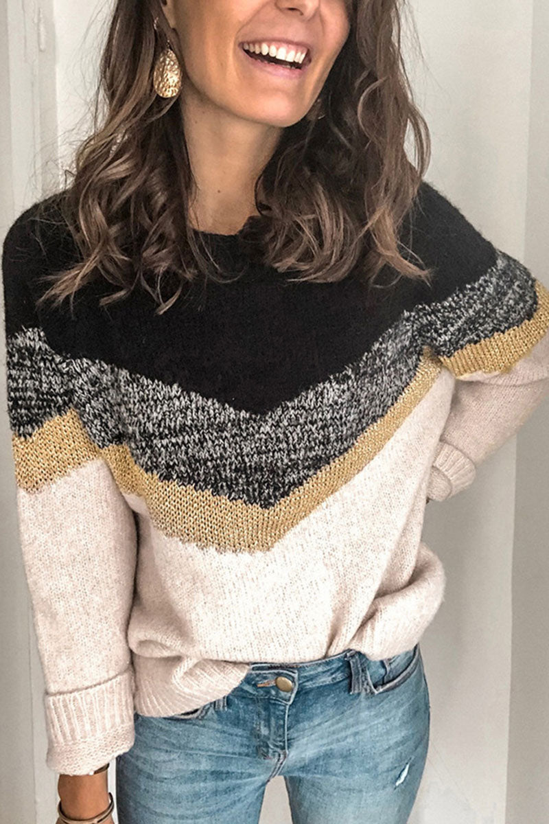 Kaynafashions - Fashion Street Patchwork O Neck Sweaters(5 colors)