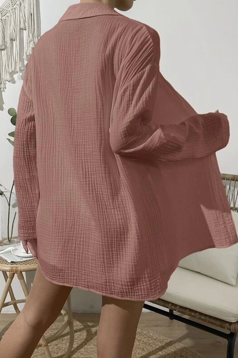 Kaynafashions - Casual Simplicity Solid Fold Turndown Collar Long Sleeve Two Pieces