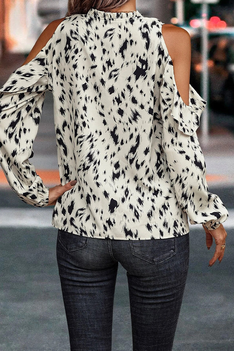 Kaynafashions - Work Elegant Print Frenulum V Neck Tops(6 Colors)