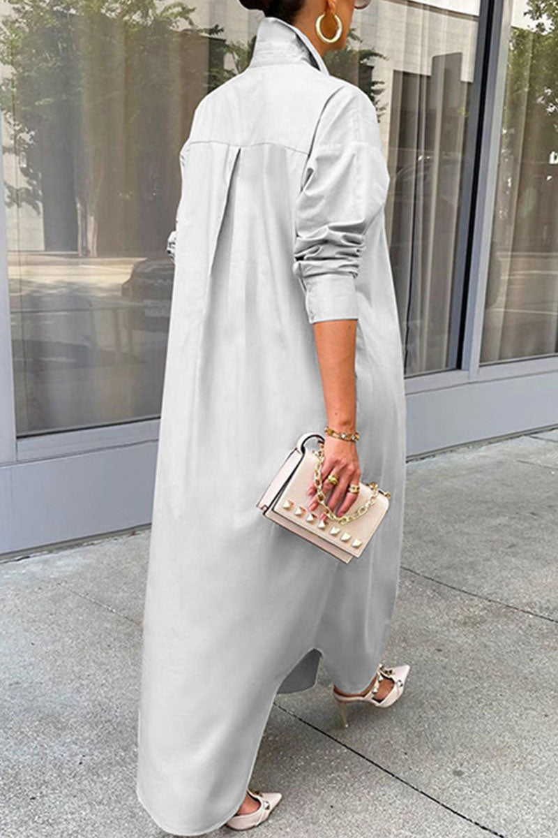 Kaynafashions - Casual Solid Patchwork Buckle Turndown Collar Tops