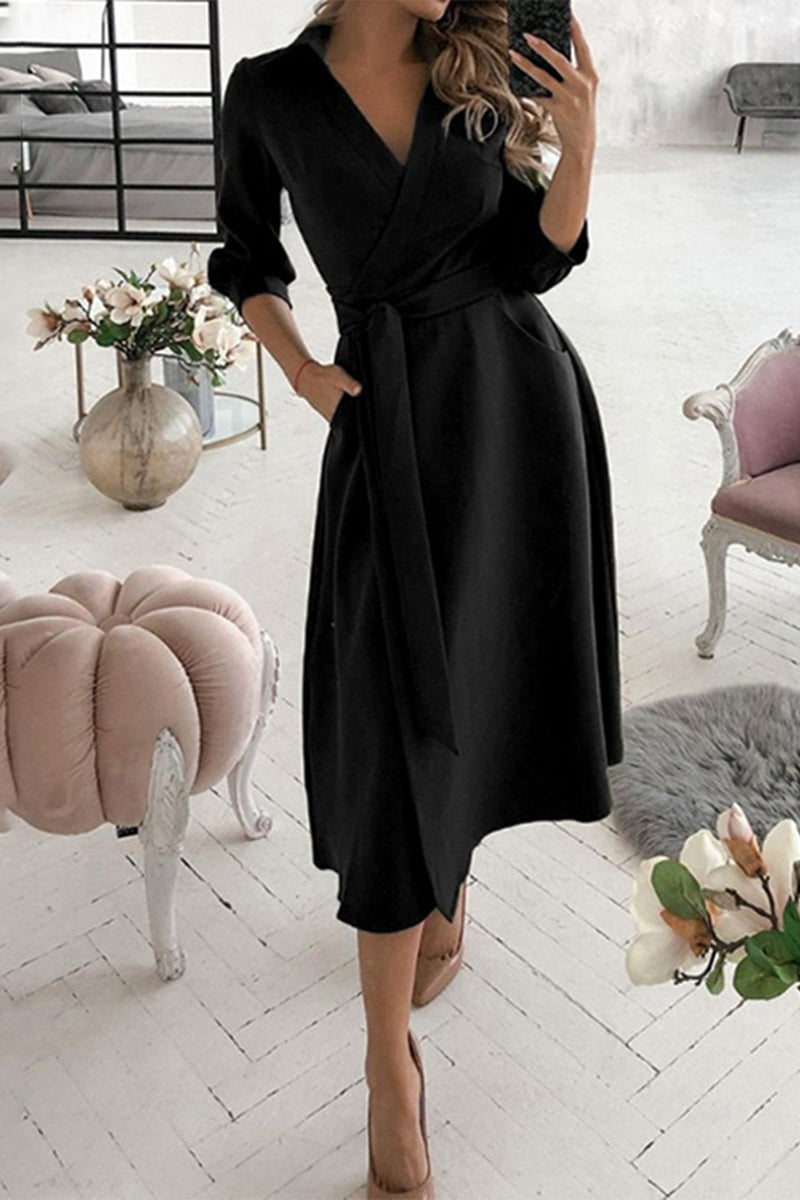 Kaynafashions - Elegant Print Printing Turndown Collar A Line Dresses