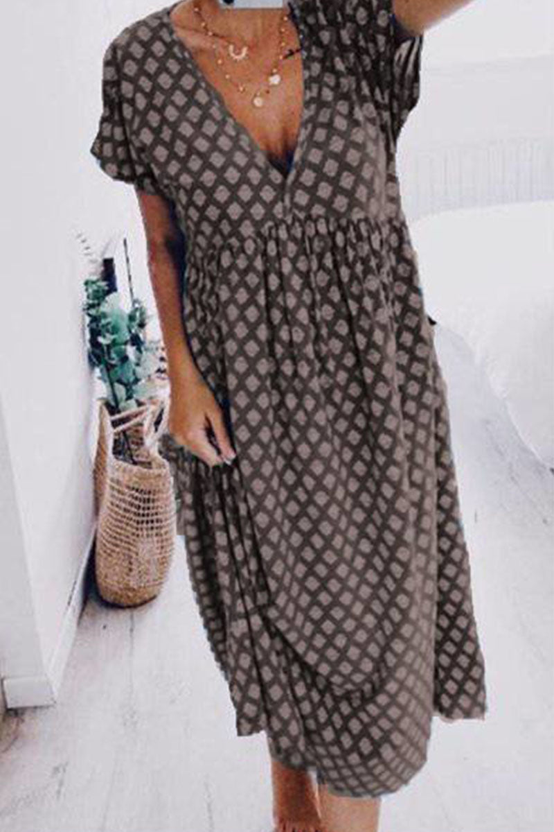 Kaynafashions - Fashion Street Print V Neck A Line Dresses(4 Colors)